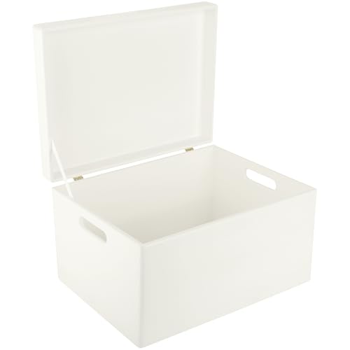 Creative Deco XXL Weiß Große Holzkiste mit Deckel | 40x30x24 cm (+/-1cm) | Holztruhe Erinnerungsbox Baby Holzbox mit Deckel und Griffen Kasten | Für Dokumente, Wertsachen, Spielzeuge, Werkzeuge