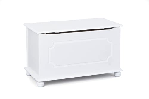 Inter Link - Spielzeugtruhe – Spielzeugkiste – Sitztruhe – Aufbewahrungstruhe – Containerbank - Kinderzimmer – Sitzbank mit Stauraum - Kiefer massivholz – Weiß lackiert – Emel