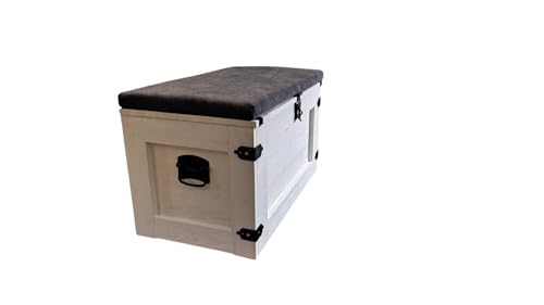weeco Weißer Holztruhe 80cm, Holzkoffer - Aufbewahrungskorb,Truhe Truhe Couchtisch Beistelltisch Vintage klappbarem Deckel und Stauraum. Holzmobel Rustikal,mit bequemem Sitzkissen.