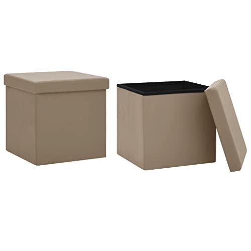 vidaXL 2X Hocker mit Stauraum Zusammenklappbar Faltbar Sitzhocker Aufbewahrungsbox Sitztruhe Fußhocker Sitzwürfel Truhe Fußbank Cappuccino-Braun PVC
