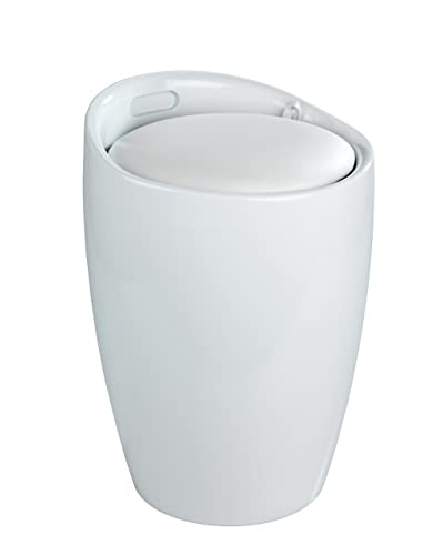 WENKO Canaro Wäschesammler Badhocker Sitzhocker Hocker mit Stauraum [Abnehmbares Sitzkissen] | Wäschetruhe | 20 L für das Badezimmer | Weiß