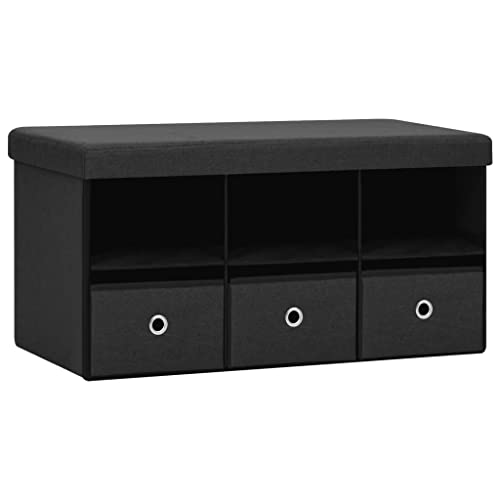 vidaXL Faltbare 3 Fächern 3 Schubladen Sitzhocker Truhe Aufbewahrungsbox Flurbank Truhenbank Schwarz 76x38x38cm Leinenoptik