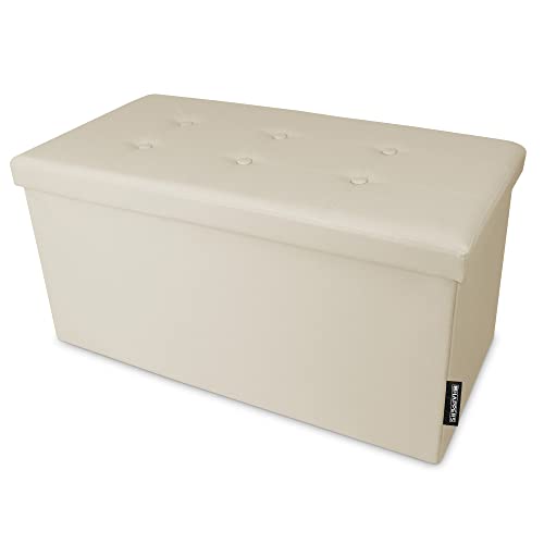 HAPPERS Aufbewahrungsbank, 76 x 38 x 38 cm, gepolsterte und faltbare Truhe Beige