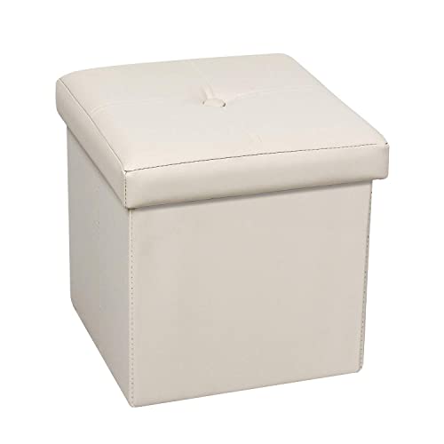 Bonlife Weiß Pouf Hocker Kiste mit Deckel Sitztruhe Kinder Schlafzimmer Möbel Faltbare Truhe Aufbewahrung Maximale Belastung 150kg 30x30x30cm