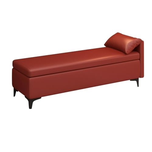 Moderne Ledertruhe, rote Sitzbank mit Armlehne und Kissen, moderne Klapptruhe für Wohnzimmer, Fußstütze und Heimdekoration (80 cm)