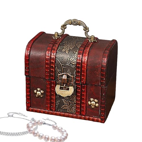 Qizeroty Vintage Truhe, Holztruhe mit Schloss - Abschließbarer Schmuck-Organizer-Behält er,Erinnerungsbox mit Schloss für bessere Aufbewahrung, Münzsammlung, Heimdekoration