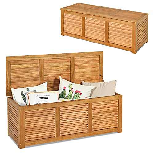 RELAX4LIFE Gartenbox aus Massivholz, Gartentruhe mit Stauraum, Auflagenbox mit Deckel & Atmungsaktivem Design, Kissenbox mit Belastbarkeit bis zu 160 kg, Aufbewahrungsbox Garten Outdoor Indoor, Natur