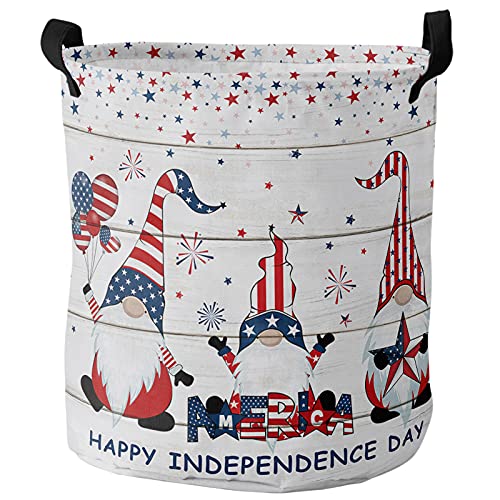 Wäschekorb Lustiger Zwerg Zum Unabhängigkeitstag Aus Rustikalem Holz Wäschebox Tragbar Spielzeugkorb Stylisch Wäschetruhe Für Wäsche Schlafzimmer Kleidung,40X50Cm
