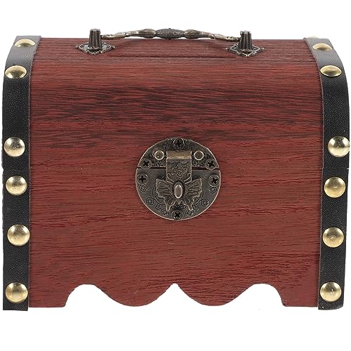 Vaguelly Spardose Mit Schloss Vintage Münzdose Desktop-Ornament Vintage-schmucketui Piratenschmuck Ring Ohrringe Brust Schmuck Für Kinder Alte Schmuck-Organizer Truhe Hölzern