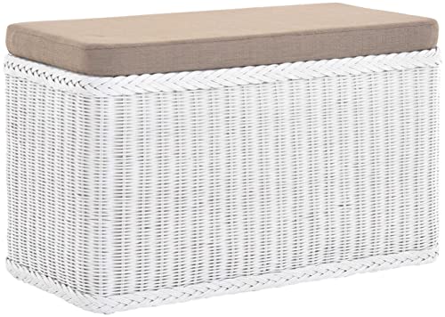 korb.outlet Rattan Wäschekorb Wäschetruhe 80 Sitz Sitzbank gepolstert Weiß, Flur-Bank Aufbewahrungsbox mit Deckel Bad-Hocker Sitzhocker Wäschesammler Sitz-Truhe Natur