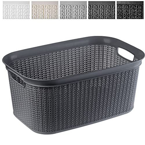 KADAX Wäschekorb, multifunktionaler Korb, 27 L, Wäschetruhe aus Kunststoff, Aufbewahrungskorb, Wäschesammler für Bad, schmutzige Kleidung, Accessoires, Spielzeug, Wäschebox (schwarzgrau)