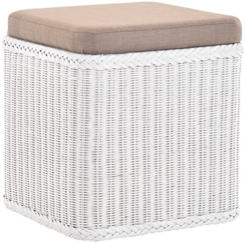 korb.outlet Rattan Wäschekorb Wäschetruhe gepolstert Sitz Weiss Groß Wäschesammler Sitztruhe Badhocker Sitzhocker