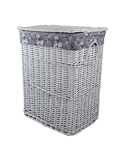 Wäschekorb Wäschetruhe Weide weiß Blumenmuster grau 40x30 H.55