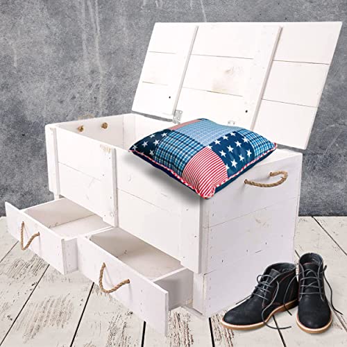 Obstkisten Online Weiße Holztruhe mit Schubladen und Deckel - NEU - 85 x 39 x 40 cm - Stauraum für Decken, Kissen im Schlafzimmer/Wohnzimmer