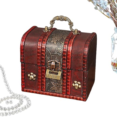 Generisch Vintage Truhe, Holztruhe mit Schloss - Abschließbare Retro-Piraten-Schmuckaufb ewahrungsbox - Schmuckkästchen, Erinnerungsbox, Briefkasten, Schmuckkästchen mit Griff und Deckel