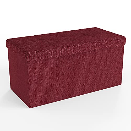 INTIRILIFE Faltbare Sitzbank 76x38x38 cm in Granat ROT - Sitzwürfel mit Stauraum und Deckel aus Stoff mit Mulden - Sitzcube Fußablage Aufbewahrungsbox Truhe Sitzhocker
