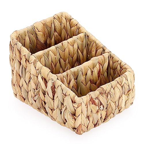 BSTKEY Natürlicher Wasserhyazinthe Fernbedienungshalter, gewebt, 3 Steckplätze, Medien, TV, Fernbedienung, Bleistift, Schreibwaren, Organizer für Tisch, Wohnzimmer