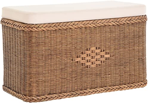 Korb-Outlet Sitztruhe aus Rattan/Truhenbank/Wäsche truhe mit gepolsterten Sitz/in der Farbe Vintage Braun
