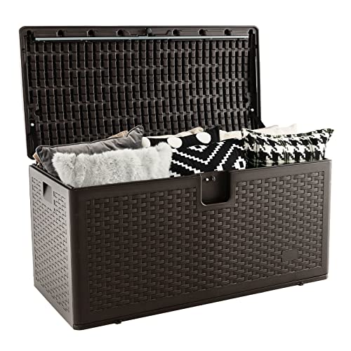 GIANTEX Auflagenbox wasserdicht 276 Liter, Gartenbox Kissenbox Kissentruhe abschließbar, Aufbewahrungsbox Aufbewahrungsbehälter mit Deckel, Terrassenbox Rattanoptik 114 x 54 x 56 cm