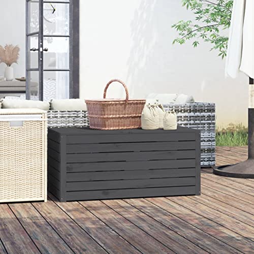Gecheer Garten Aufbewahrungsbox Kissenbox Gartenbox Auflagenbox Gartentruhe Kissentruhe Truhe Box Spielzeugkiste Grau 101x50,5x46,5 cm Massivholz Kiefer