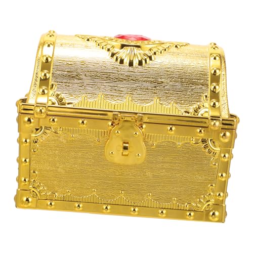 MAGICLULU Piraten Schatztruhe Vintage Aufbewahrungskiste Für Piratenparty Große Goldene Truhe Mit Rotem Edelstein Dekoration Geschenkbox