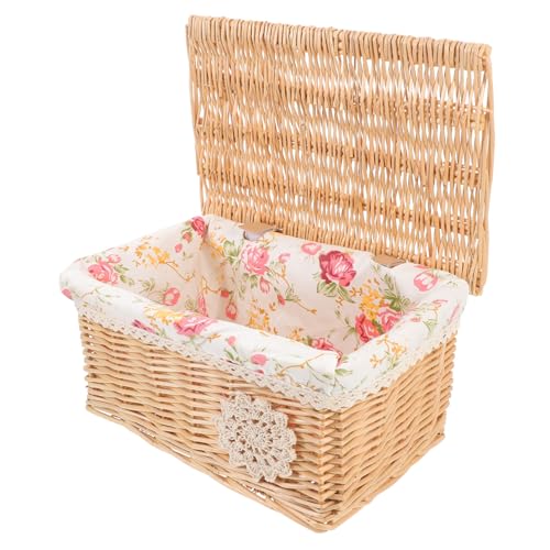 Alipis Wicker Aufbewahrungsbox mit Deckel Handgefertigte Rechteckige Korbtruhe aus Hochwertigem Weidengeflecht Großer Organizer für Kosmetik Schreibwaren und Haushaltsgegenstände