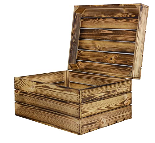 Kistenkolli Altes Land Holztruhe Poos geflammt Geschenk-Box mit Deckel Schatzkiste Holzkiste Holztruhe Hochzeitskiste Upcycling Vintage (ASSOS L 50x40x29cm)