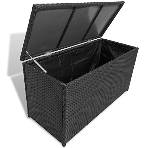 Tidyard Auflagenbox Garten Rattan Groß, Gartenbox Kissenbox Tischtruhe Truhe, mit Gasdruckfedern, 120×50×60 cm Schwarz