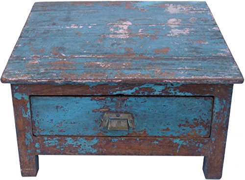 GURU SHOP Boden Schreibpult, Truhe im Shabby Chic Look mit 1 Schublade - Modell 12, Blau, 37x52x41 cm, Schreibtische & Schreibpulte