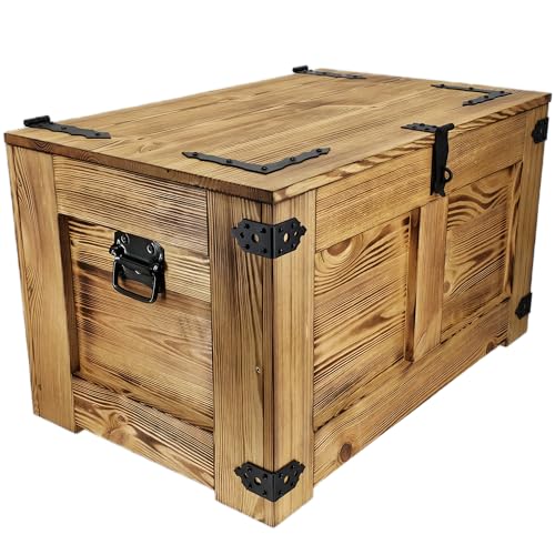 CREATIVE COOPER holzbox, schatztruhe, aufbewahrungsbox, betttruhe, rustikal truhentisch, couchtisch, spielzeugkiste, 77x49x45 cm, Handarbeit holztruhe, Eco Holzöl Eiche