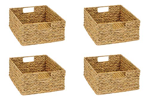 INWONA 4er-Set Regal Korb für Halbes Fach im Kallax Regal Wasserhyazinthe Natur Faltkorb Flechtkorb Regalbox Storage Box Aufbewahrungskorb Schrankkorb sehr stabil 31 x 34 x 15 cm