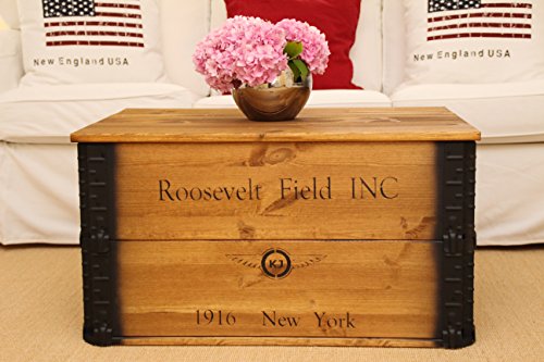 Uncle Joe´s Roosevelt Couchtisch Truhentisch im Vintage Shabby chic Style Massiv Holz in braun mit Stauraum und Deckel Holzkiste