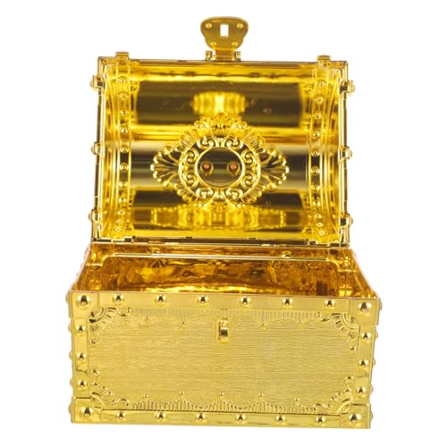 Cabilock Vintage Schatztruhe Für Piratenpartys Große Dekorative Truhe Mit Rotem Edelstein Und Schlüssel Perfekte Aufbewahrung Für Schmuck Und Schätze