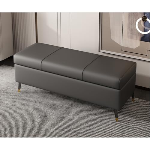 Ottomane aus Kunstleder, rechteckig, extra lang, mit Kissen, vielseitige Eingangs- und Wohnzimmermöbel, stilvolle graue Fußstütze aus PU-Leder für Bett oder Truhe