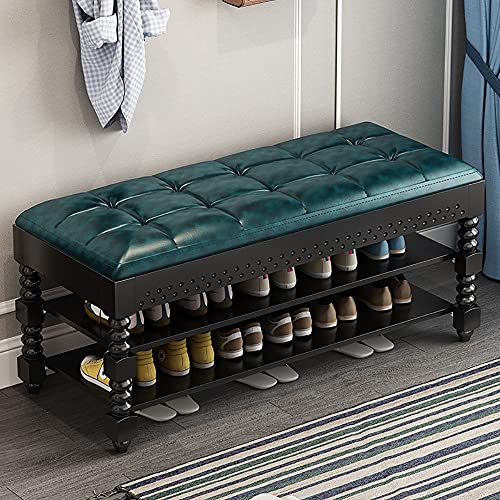 Schuhregal für den Eingangsbereich, mit Ledersitz, 2 Etagen, Schuhregal, Truhe für Schlafzimmer und Wohnzimmer, Akzentmöbel mit max. Traglast 200 kg, einfache Montage