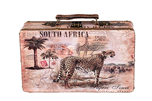 Birendy Truhe Kiste KD 1286 Koffer, Kofferset, Holztruhe mit edlem Leder bezogen Größe M Gepard (26cm B x 15cm T x 8cm H)