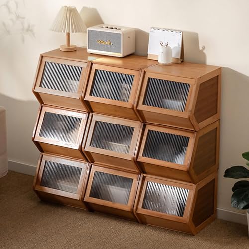 Kommode für Schlafzimmer, Kommoden und Kommoden, hohe Holzkommoden, Vintage-Kommoden, Kommoden für Schlafzimmer, Truhen-Organizer für Wohnzimmer (Honig-Bambus, kristallklare Abdeckung, 35 cm)