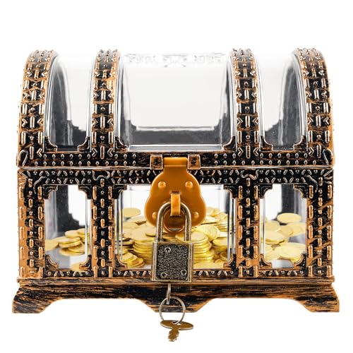 Schatzkiste Klein Mit Schloss, Kunststoff Piraten Schatztruhe, Transparent Mini Schatztruhe Piratenkiste, Antike Piraten Schatzkiste Mit Schlüssel Und Schloss Für Geburtstagsgeschenke Partygeschenke