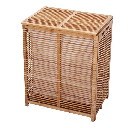 Wäschetruhe HWC-B18, Wäschebox Wäschekorb Wäschesammler, Bambus 61x50x35cm