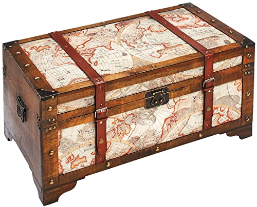 Kobolo Truhe WORLD 70x40x35 cm im antiken Schatztruhendesign Weltkarten Druck