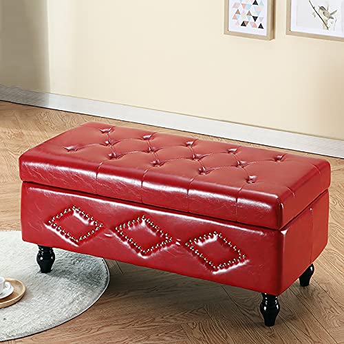 GXXINGIN Pu-Leder-Speicher-osmanis che Bank,Massivholz Rechteckig Speicher Organizer Box Schuhbank,Modern Zuhause Wohnzimmer Flur Spielzeug Truhe Multifunktionsbank-Weinro t 60x42x45cm(24x17x18inch)