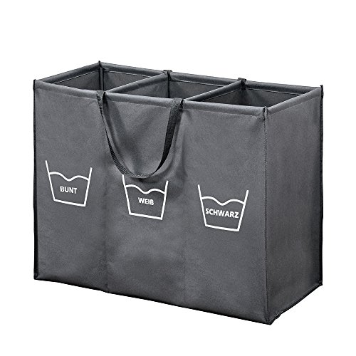 Kesper | Wäschesortierer mit 3er Einteilung und Trageschlaufen, Material: Polyester, Farbe: Grau | 89170