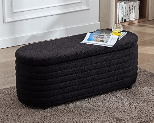 Wahson Sitzhocker mit Stauraum, Moderner Sitzbank Schlafzimmer Aufbewahrungsbox Teddystoff Fußbank Sitztruhe 115.5cm,Schwarz