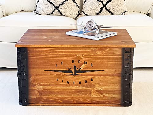 Uncle Joe´s Truhe Le Home Couchtisch Truhentisch im Vintage Shabby chic Style aus Massiv-Holz in braun mit Stauraum und Deckel Holzkiste Beistelltisch Landhaus Wohnzimmertisch Holztisch nussbaum