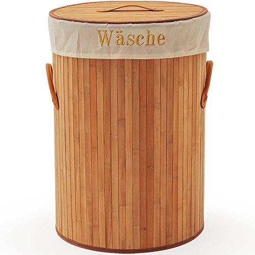 Wäschekorb Wäschebox Wäschetruhe Wäschesammler Bambus Korb 100L mit Leinen