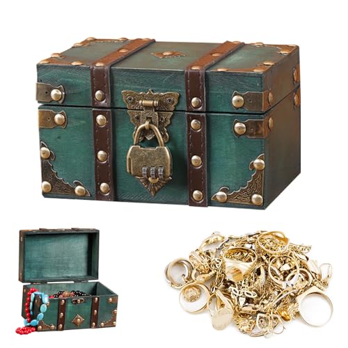 Vintage Holz Schatztruhe, Schatzkiste Holz Kinder mit Schloss, Schatztruhe mit Zahlenschloss, 18 * 11.5 * 10.5cm Holztruhe Piratenkiste für Aufbewahren Dekorieren Geschenke (Grün)
