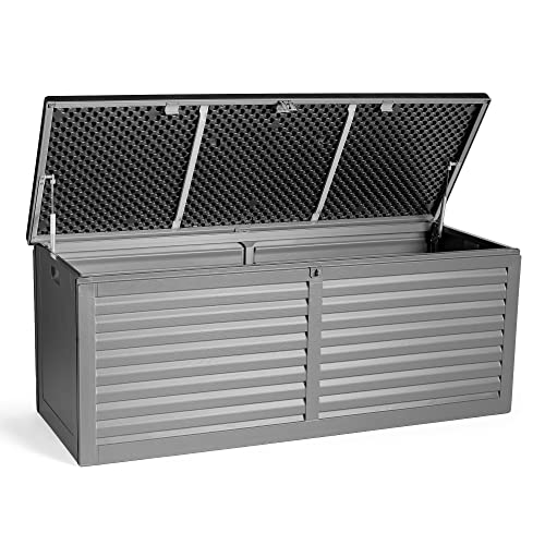 VonHaus 390L Garten Aufbewahrungsbox - Outdoor Utility Truhe Organizer - wetterfester Kunststoff abschließbarer Deckel - Tragegriffe - für Terrasse, Terrassendielen, Balkon - grau und schwarz