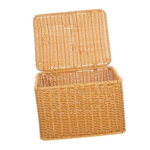 BESTYASH Gewebter Aufbewahrungskorb Mit Deckel Dekorativer Mehrzweck-sundries Container Für Haushalt Robuste Pflegeleichte Korbtruhe Geeignet Für Wäsche Und Regalorganisation