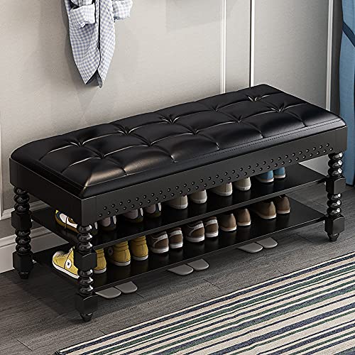 Schuhregal für den Eingangsbereich, mit Ledersitz, 2 Etagen, Schuhregal, Truhe für Schlafzimmer oder Wohnzimmer, maximale Traglast 200 kg, einfache Montage, Schuhablage für Flur oder Eingangsraum