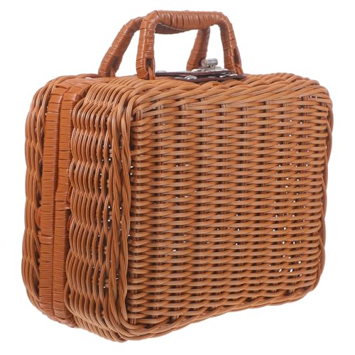 Toyvian Nachahmung Rattan Storage Box Aufbewahrungsbehälter Gewebte Aufbewahrungsboxen Für Regale Korbtruhe Mit Deckel Rattanboxen Mit Deckel Fall Plastik Light Brown
